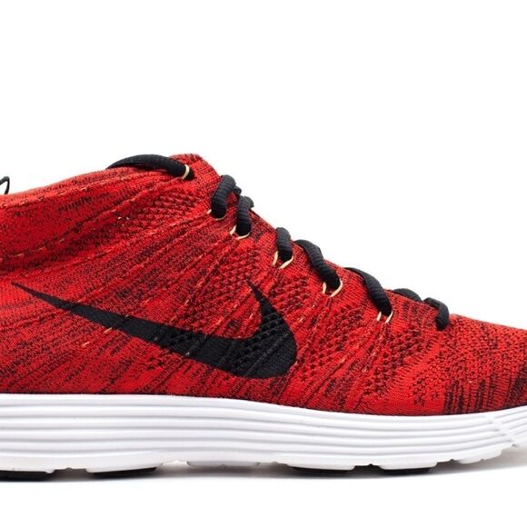 Excellent NIKE Flyknit CHUKKA boot Mens 13 US 12 UK 47.5 EUR Crimson Red Black - Picture 1 of 7